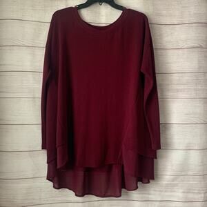She + Sky Maroon Tunic Shirt Tiered Bottom Back Split Long Sleeves Size Medium